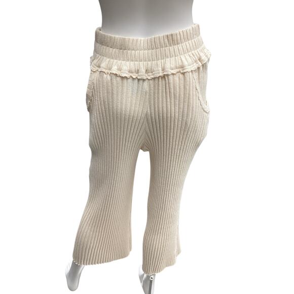 Free People Pants Women’s Size XS/ S Stretchy Ribbed Soft Side Pockets Ivory - Picture 4 of 5